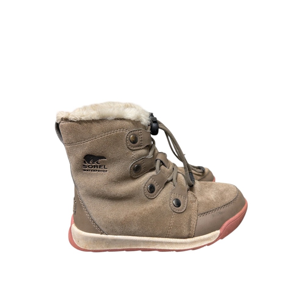 Sorel Whitney II Short Lace Kids Size 13 Tan Waterproof Faux Fur Winter Boots